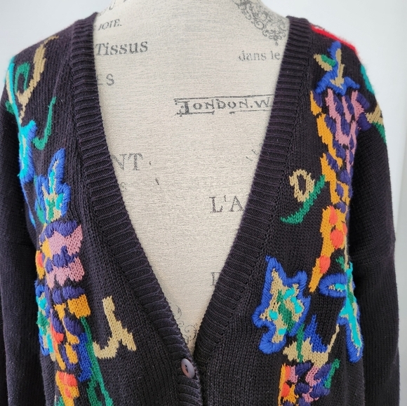 80s graphic knit buttonup cardigan sweater - Picture 6 of 10
